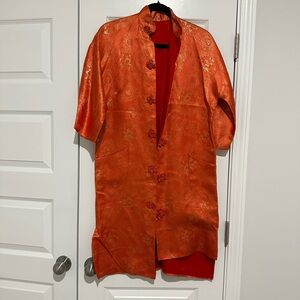 Vintage Vibrant Orange Japanese Women’s Kimono Robe Small